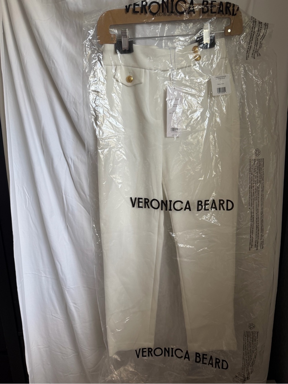 Veronica Beard Off-White Renzo Pants with Gold Accent